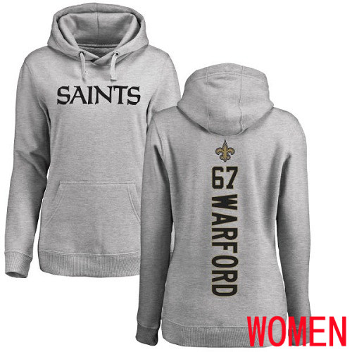 New Orleans Saints Ash Women Larry Warford Backer NFL Football 67 Pullover Hoodie Sweatshirts